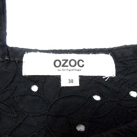 オゾック OZOC ブラウス Vネック 刺しゅう カットワーク ノースリーブ 38 黒 ブラック /YK レディース_画像6