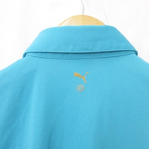 プーマ PUMA ゴルフ シャツ 半袖 プリント ラメ 刺繍 青 ブルー XO メンズ_画像6