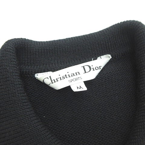  Christian Dior Christian Dior SPORTS прекрасный товар Vintage вязаный свитер рубашка-поло вышивка длинный рукав шерсть чёрный черный M NGA35
