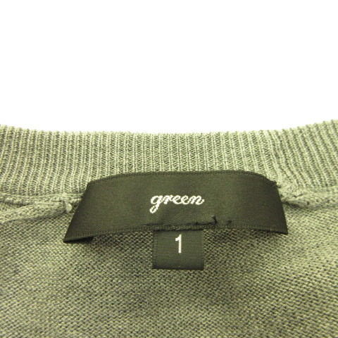 グリーン green ニット セーター 長袖 Vネック シルク グレー 1 *A48 レディース_画像3