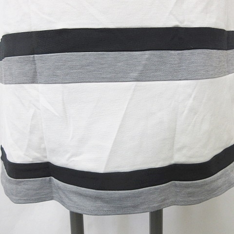  premium bai Vicky One-piece tunic short sleeves ound-necked knee height stretch border white black gray white black 2