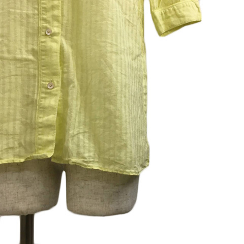 マカフィー MACPHEE トゥモローランド シャツ ブラウス オープンカラー ストライプ 半袖 40 黄 イエロー レディース_画像3