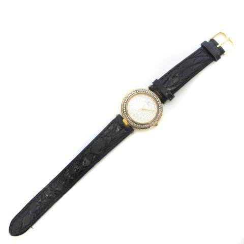 チトーニ TITONI 72331 腕時計 アナログ クォーツ メレダイヤ レザー SS ゴールドカラー ブラック 黒 金色 レディース_画像8