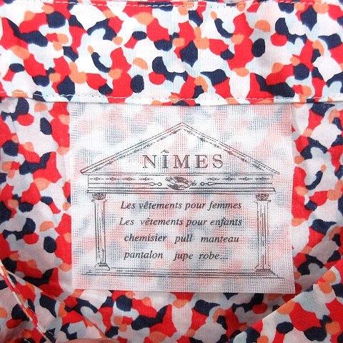 ニーム NIMES シャツ ブラウス ノーカラー 総柄 九分袖 赤 レッド /AU レディース_画像5