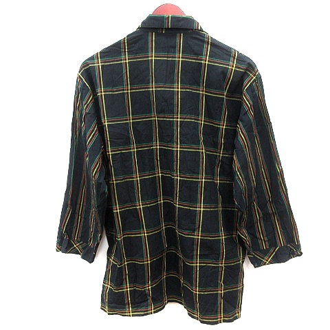ミスタージュンコ Mr.JUNKO オープンカラーシャツ チェック ストライプ 七分袖 S 黒 ブラック /AU メンズ_画像2