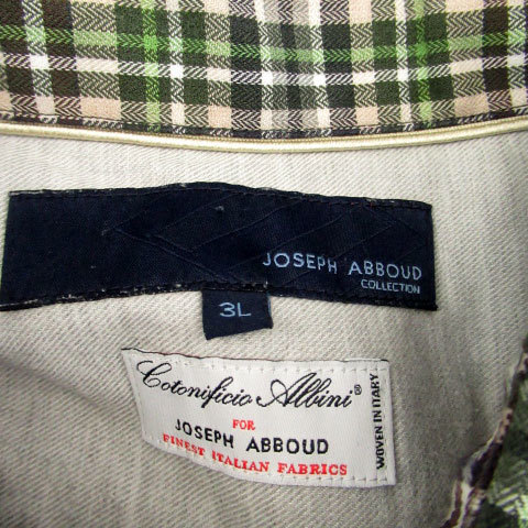 ジョセフアブード JOSEPH ABBOUD カジュアルシャツ 長袖 チェック柄 大きいサイズ 3L ベージュ 黄緑 ライトグリーン /HO41 メンズ_画像4