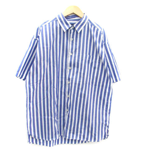 レイジブルー RAGEBLUE カジュアルシャツ 半袖 ストライプ柄 M オフホワイト 青 ブルー /HO30 メンズ_画像1
