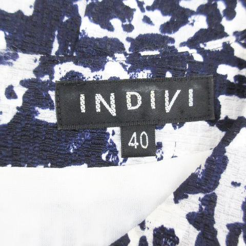  Indivi INDIVI cut and sewn short sleeves round neck total pattern multicolor 40 white navy blue white navy /FF17 lady's 
