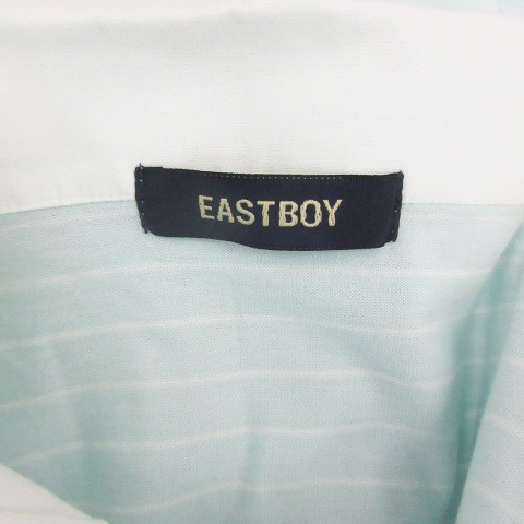 イーストボーイ EAST BOY ポロシャツ 半袖 スキッパーカラー ボーダー柄 11 ライトブルー 水色 /YM27 レディース_画像4