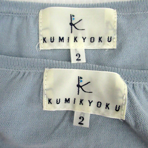 k Miki .k Kumikyoku KUMIKYOKU ensemble knitted cardigan 7 minute sleeve round neck beads cut and sewn short sleeves floral print 2 blue blue lady's 
