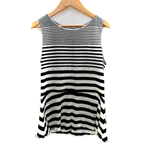  Des Pres DES PRES Tomorrowland cut and sewn no sleeve round neck border pattern linen1 black black white white lady's 