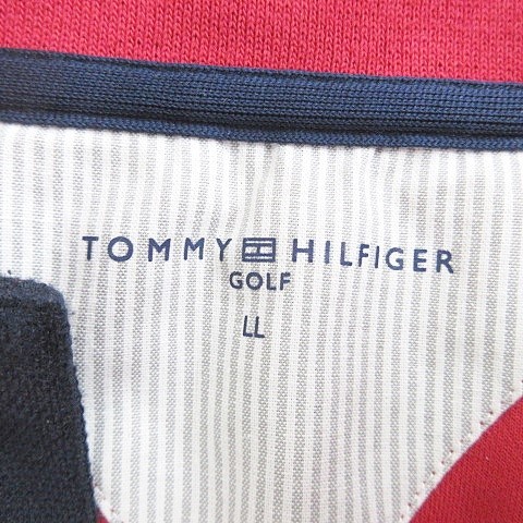トミーヒルフィガー TOMMY HILFIGER GOLF ゴルフ ポロシャツ 長袖 比翼 スナップ釦 テープ 別布 赤 紺 白 LL メンズ_画像3