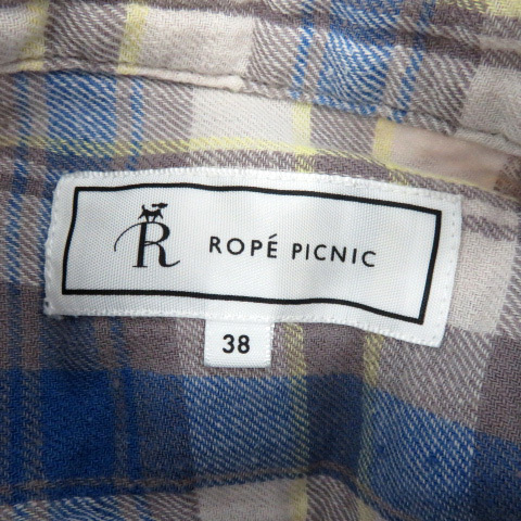 ロペピクニック ROPE Picnic カジュアルシャツ 長袖 チェック柄 リネン 38 マルチカラー グレージュ /YS29 レディース_画像5