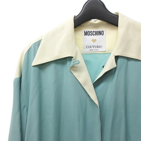 モスキーノ MOSCHINO 刺繍 バックデザイン ボーリングシャツ 開襟 バイカラー 半袖 水色 青 ブルー 42 約M 0518 レディース_画像3