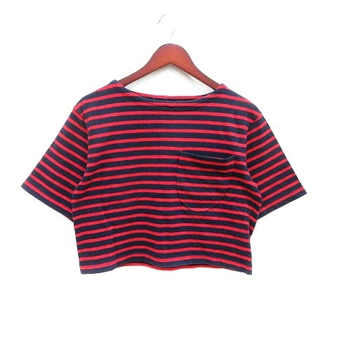 シンゾーン Shinzone Tシャツ カットソー ショート丈 ボーダー 五分袖 F 赤 レッド 紺 ネイビー /YK レディース_画像1