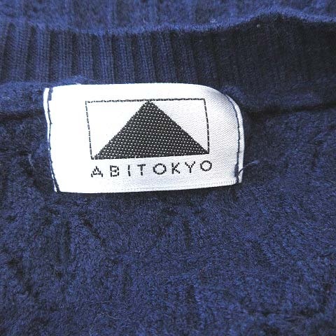 アビトーキョー ABITOKYO ニット セーター 半袖 クルーネック 総柄 F 紺 ネイビー /CT レディース_画像6