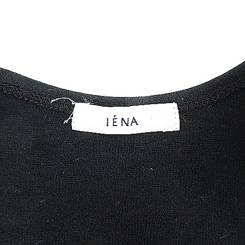 イエナ IENA ワンピース ひざ丈 ノースリーブ クルーネック 切替 ギャザー 薄手 コットン 無地 黒 ブラック /YY レディース_画像6