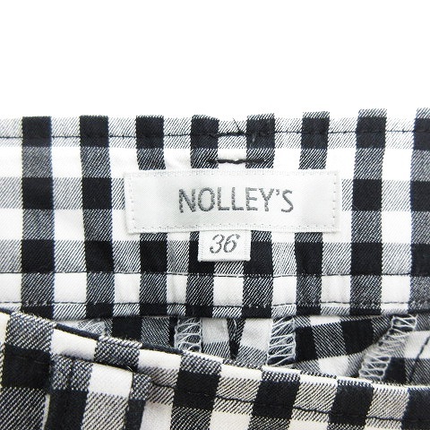 ノーリーズ Nolley's パンツ テーパード クロップド 薄手 ジップフライ コットン ギンガムチェック 36 黒 白 ボトムス レディース_画像7
