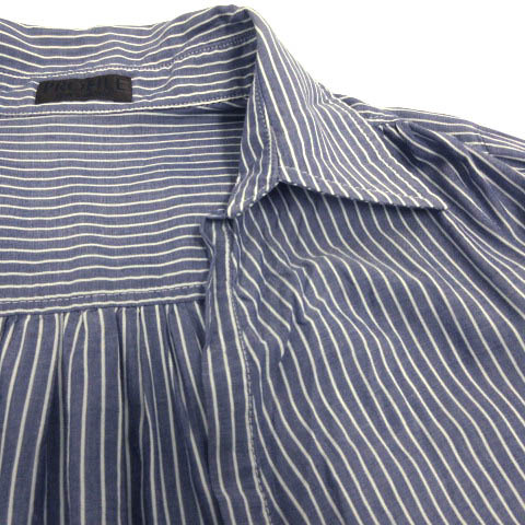PROFILE рубашка длинный рукав рукав roll выше кромка автомобиль - кольцо сделано в Японии хлопок . полоса оттенок голубого синий серия белый 38 женский 