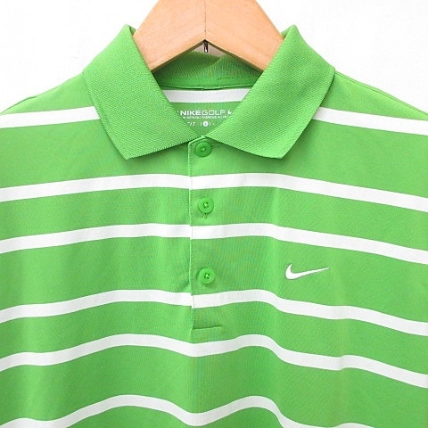 ナイキゴルフ NIKE GOLF ゴルフ ポロシャツ 半袖 ロゴ ボーダー 緑 白 グリーン ホワイト L メンズ_画像4