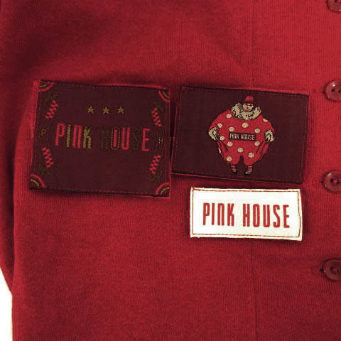 ピンクハウス PINK HOUSE ジャケット スウェット ノーカラー 長袖 ロゴワッペン バックリボン レッド 赤 レディース_画像9