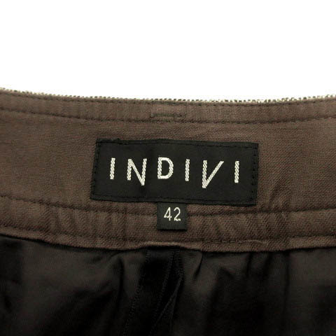 インディヴィ INDIVI パンツ ショートパンツ カシミヤ混 ツイード 日本製 ブラウン 茶 ホワイト 白 42 大きいサイズ レディース_画像8