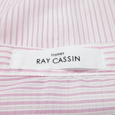 レイカズン Ray cassin frames シャツ シアー バンドカラー 長袖 オーバーサイズ リラクシー 薄手 ストライプ F ピンク /CK19 レディース_画像6