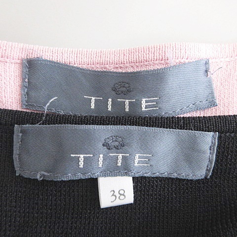 TITE ニット 2枚セット 半袖 Vネック スパンコール 黒 ピンク ブラック 38 レディース_画像3