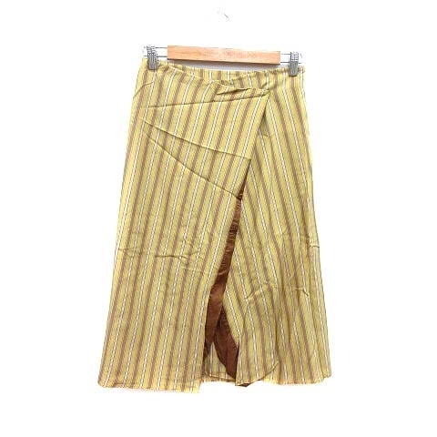 フルイド Fluid 台形スカート ミモレ ロング ストライプ 絹 シルク 01 黄色 イエロー 茶 ブラウン /YK レディース_画像1