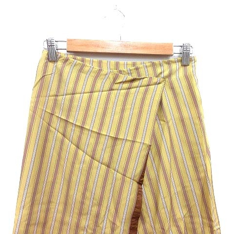 フルイド Fluid 台形スカート ミモレ ロング ストライプ 絹 シルク 01 黄色 イエロー 茶 ブラウン /YK レディース_画像2