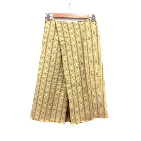 フルイド Fluid 台形スカート ミモレ ロング ストライプ 絹 シルク 01 黄色 イエロー 茶 ブラウン /YK レディース_画像4