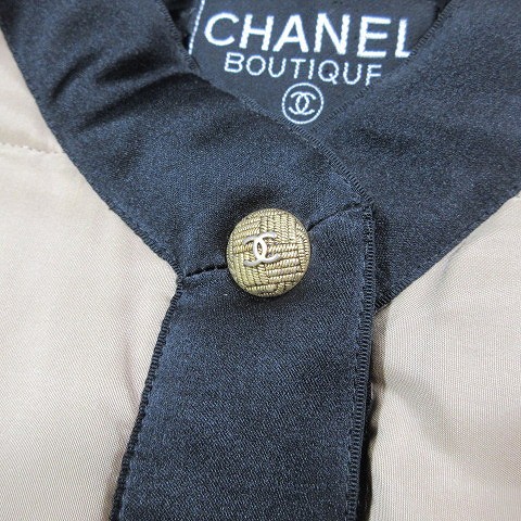 シャネル CHANEL BOUTIQUE ヴィンテージ vintage ノーカラーコート 中綿ジャケット ロング 金ボタン ココマーク ベージュ ブラック_画像6