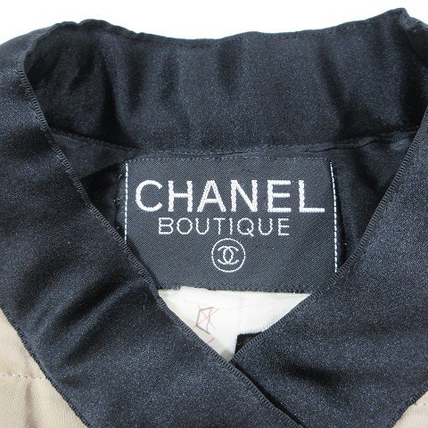 シャネル CHANEL BOUTIQUE ヴィンテージ vintage ノーカラーコート 中綿ジャケット ロング 金ボタン ココマーク ベージュ ブラック_画像7