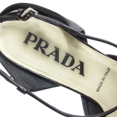 プラダ PRADA パンプス サンダル ストラップ レザー イタリア製 ブラック 34.5 レディース_画像8