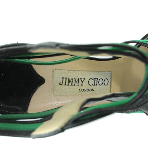 ジミーチュウ JIMMY CHOO サンダル ピンヒール ストラップ レザー 36.5 23.5cm 黒 ブラック 緑 グリーン /SR8 ■BT レディース_画像9