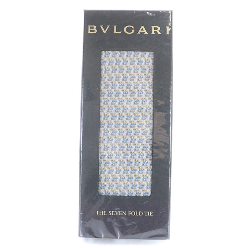 未使用品 ブルガリ BVLGARI ネクタイ ロゴ 総柄 シルク ライトグレー /SR8 ■SH ■OH メンズ_画像1