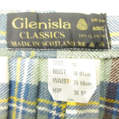 Glenisla CLASSICS キルト 巻き スカート プリーツ チェック 青 ブルー系 14 L位 ECM 0523 レディース_画像4