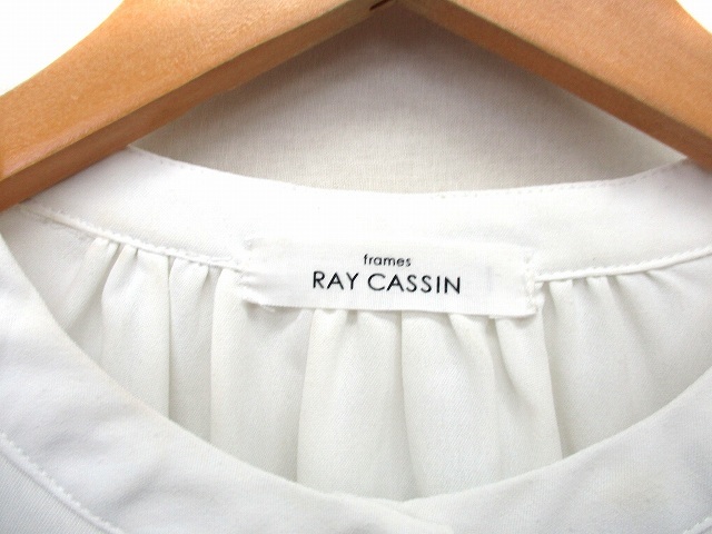 レイカズン Ray cassin シャツ ブラウス スタンドカラー オーバーサイズ 透け感 花柄 長袖 F 白 ホワイト /NT25 レディース_画像3