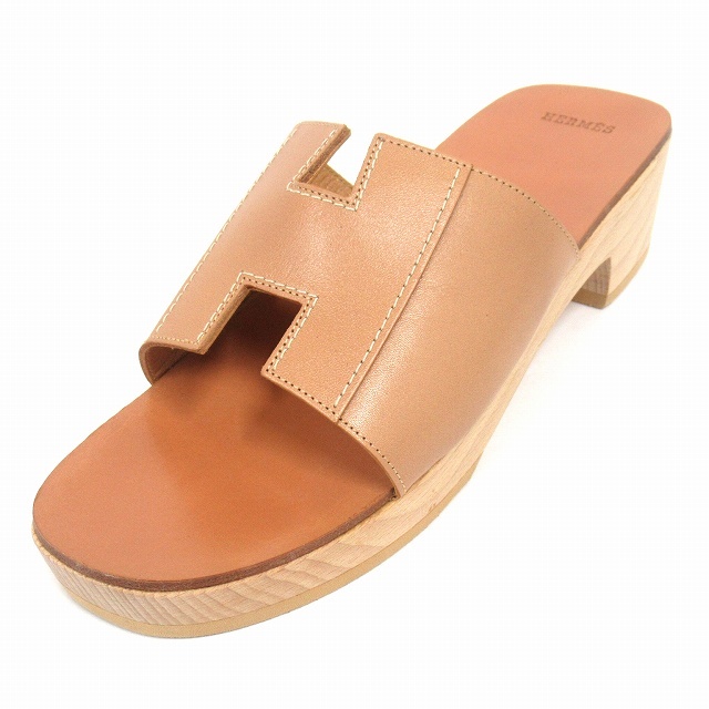 未使用品 エルメス HERMES ケブラール Hロゴ レザー ミュール サンダル