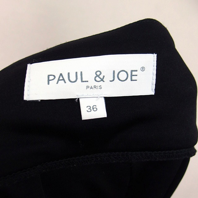 ポール＆ジョー PAUL&JOE フレア スカート 膝丈 無地 シンプル 透け感 ウエストリボン タック 36 ブラック 黒 /HT24 レディース_画像3