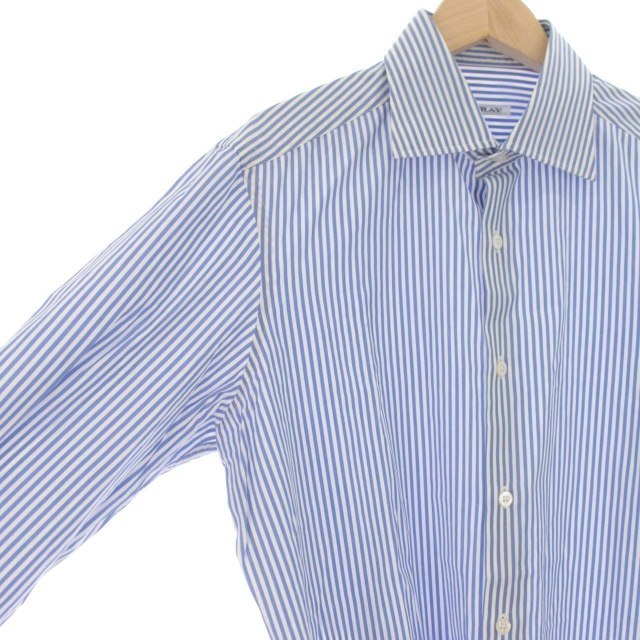 フライ FRAY ワイシャツ ビジネス ストライプ ホリゾンタルカラー 長袖 15.5/39 水色 /DK ▲H メンズ_画像3