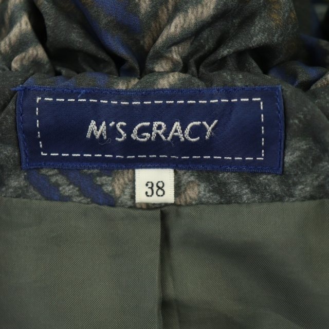 エムズグレイシー M'S GRACY ダウンジャケット アウター ショート チェック フード フリル ジップアップ 38 マルチカラー_画像3