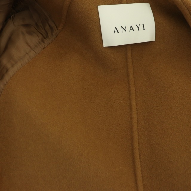  Anayi ANAYI 21AW cashmere .li bar hood coat outer long belt attaching 38 tea Brown /HK #OS lady's 