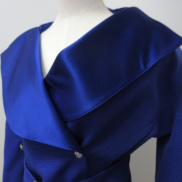 ティエリーミュグレー THIERRY MUGLER ヴィンテージ スカートスーツ セットアップ ダブルブレスト ビジュー装飾 青 ブルー 7A3 約S-M NGA35_画像5
