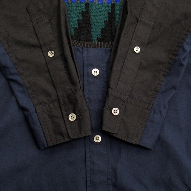 美品 14aw サカイ sacai オルテガ柄 ニット ドッキング シャツ