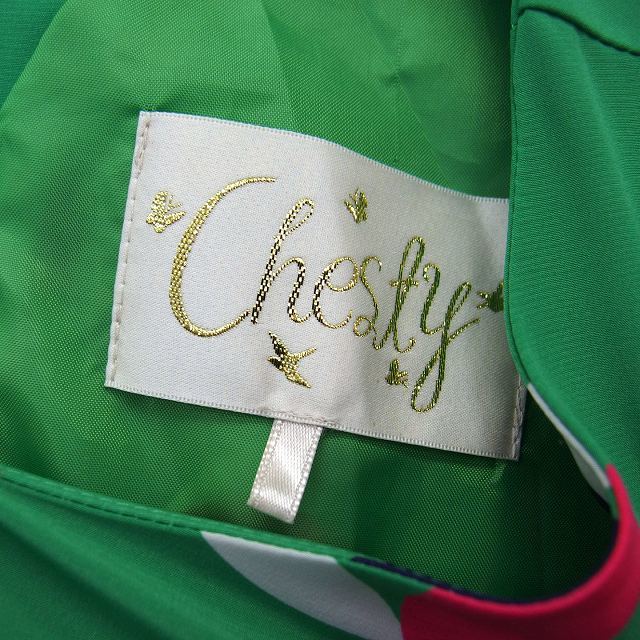  Chesty Chesty One-piece flair long total pattern waist ribbon flair sleeve short sleeves ound-necked back button 0 green green /HT8 lady's 