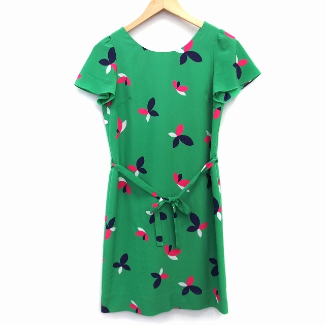  Chesty Chesty One-piece flair long total pattern waist ribbon flair sleeve short sleeves ound-necked back button 0 green green /HT8 lady's 