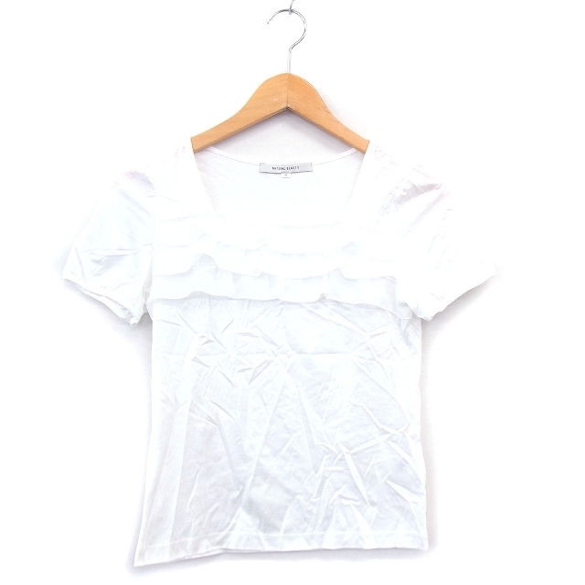 ナチュラルビューティー NATURAL BEAUTY カットソー Tシャツ 半袖 スクエアネック フリル シンプル 36 ホワイト 白 /KT15 レディース_画像1