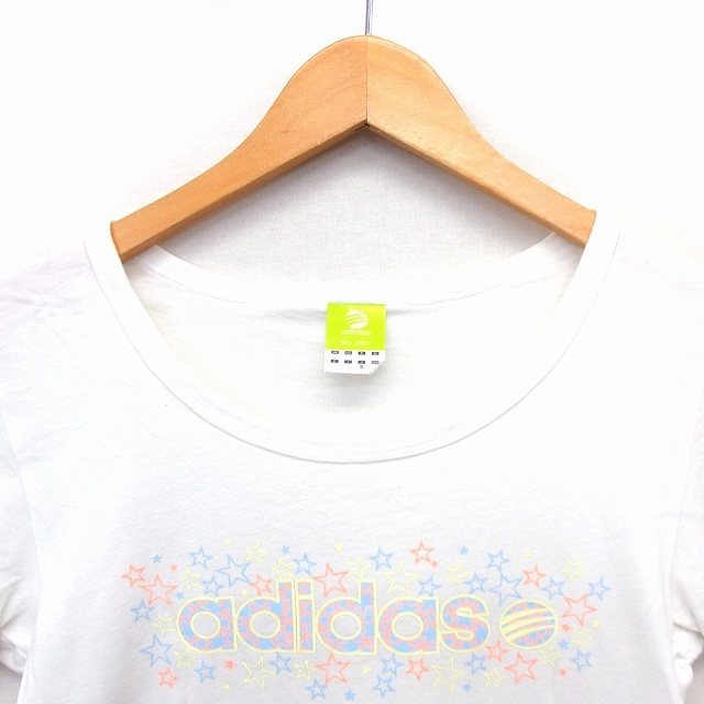  Adidas adidas domestic regular goods cut and sewn T-shirt boat neck cotton cotton .. feeling Logo print short sleeves S eggshell white /NT6 lady's 