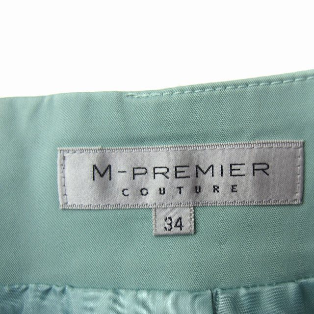 エムプルミエ M-Premier タック フレア スカート ひざ丈 無地 シンプル 34 ミントグリーン 緑 /FT31 レディース_画像3